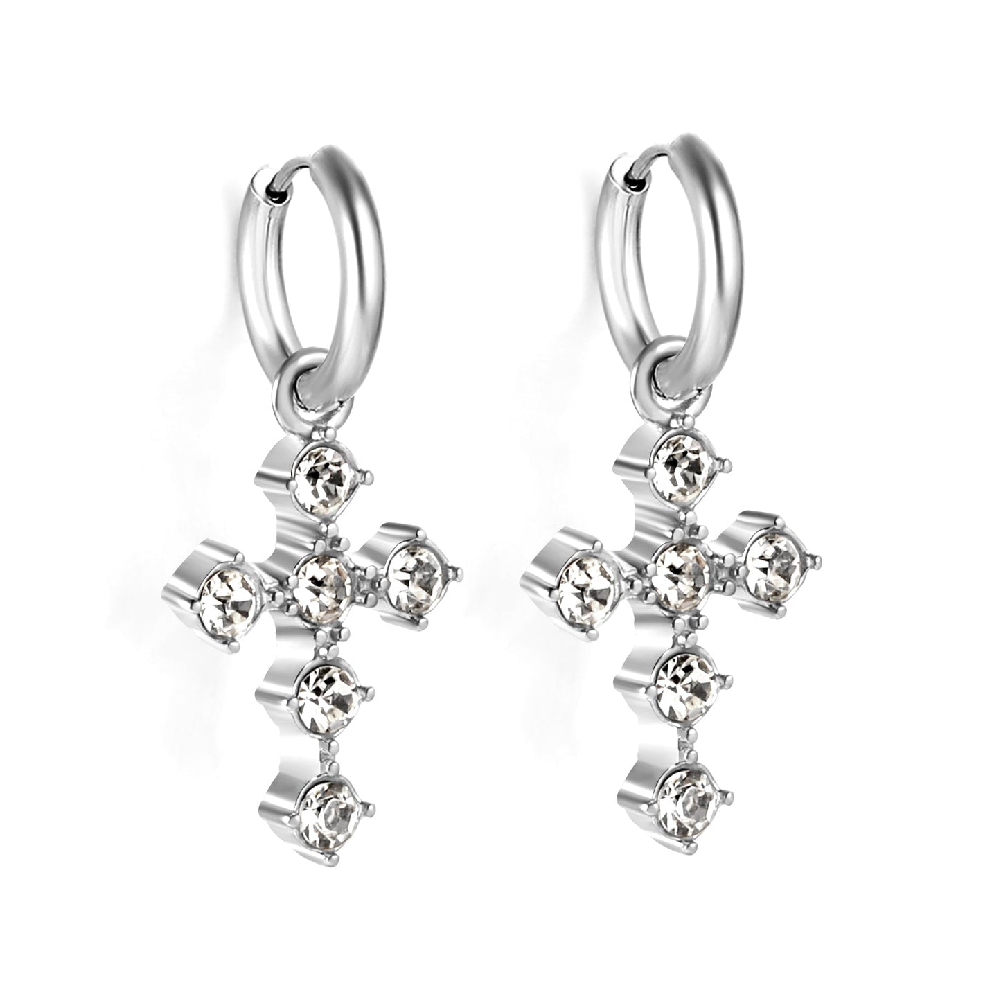 2024 New Year Fashion with Cross White Diamond Earrings