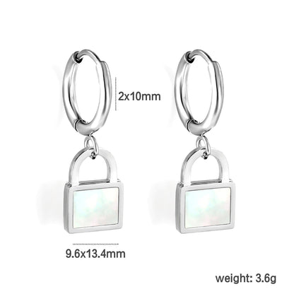 2*10mm inner diameter circle with locking white shell earrings 9.6*13.4mm Steel/Golden