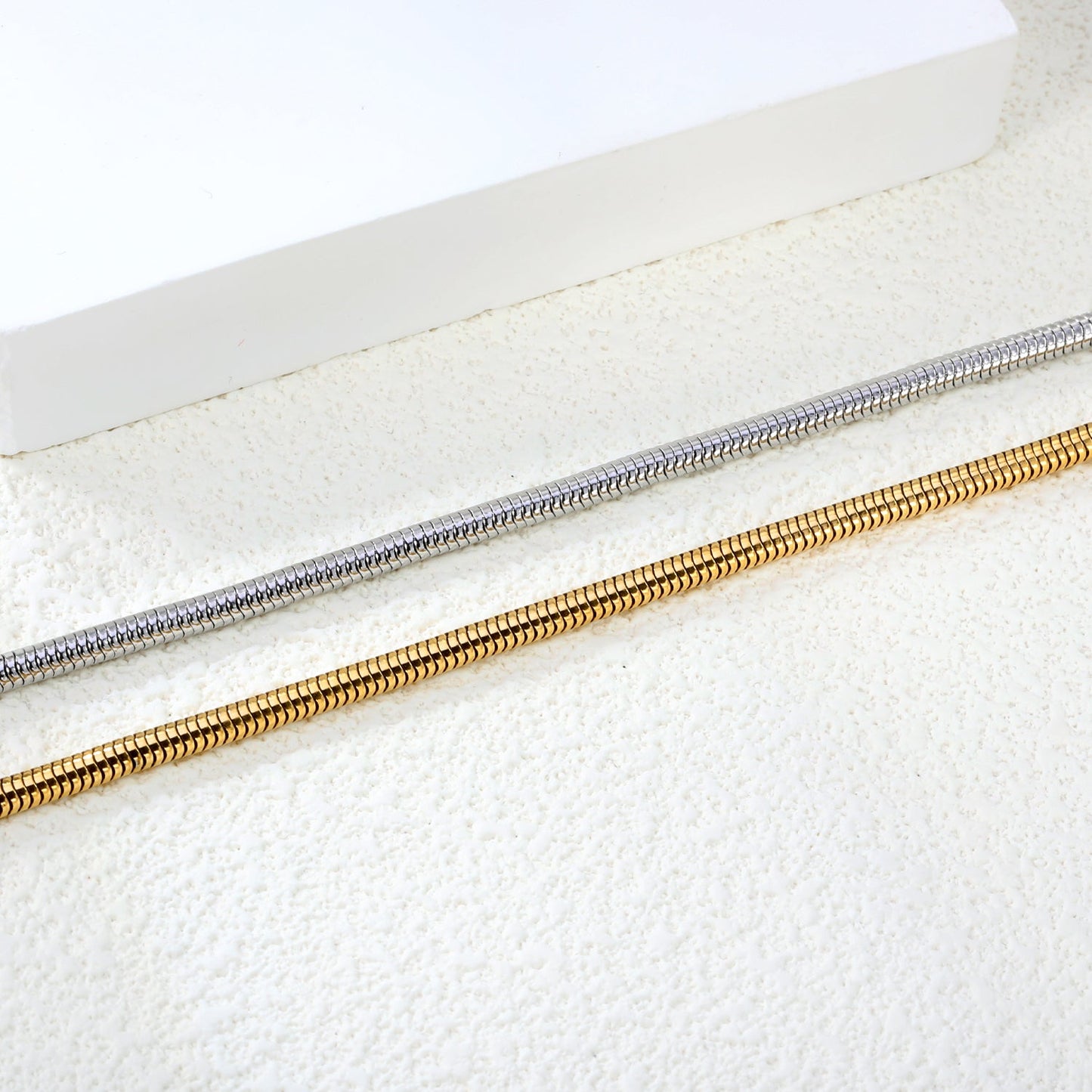 3.2mm Round Snake Bone Chain Bracelet 18+3cm+6mm Round Tail Plate Steel/Gold