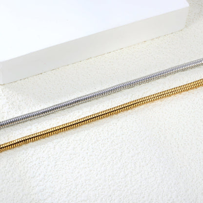 3.2mm Round Snake Bone Chain Bracelet 18+3cm+6mm Round Tail Plate Steel/Gold