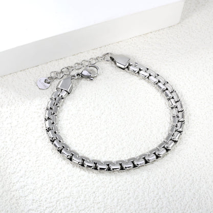 W 6mm*Thick 2.6mm Flattened Pearls Bracelet 18+3cm+6mm Round Tail Plate Steel / Gold