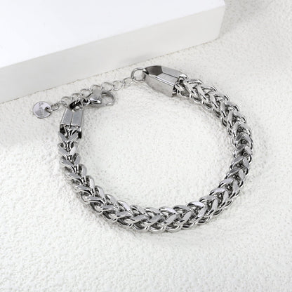 W 6mm Chain Bracelet 18+3cm+6mm Round End Tag Steel/Gold