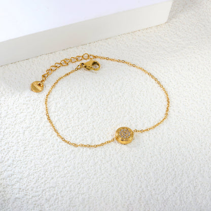 8.5mm Convex Round CNC Zirconium 0.3 Cross Bracelet 18+3cm+6mm Round Tail Plaque Gold Color