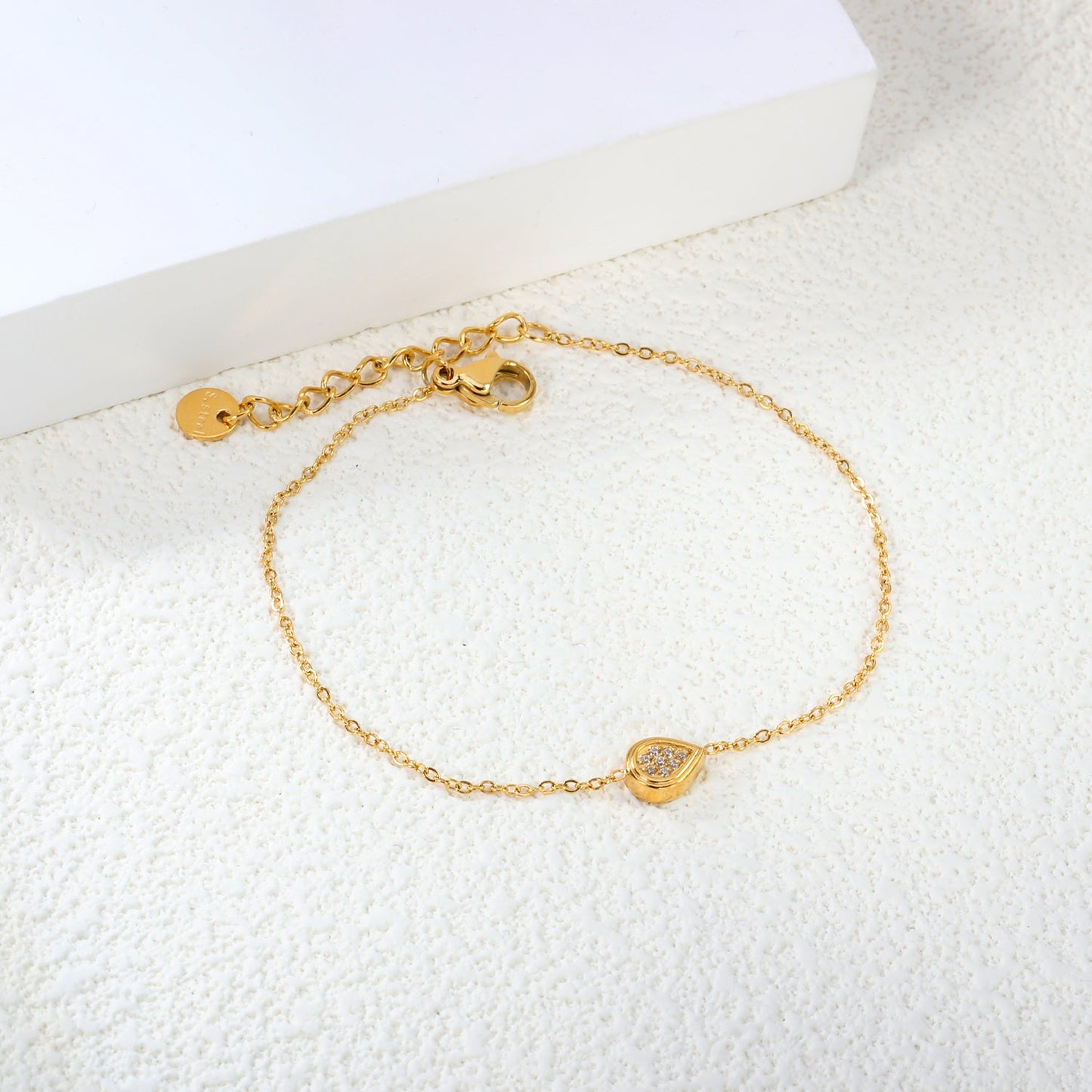 7.8*6mm Convex Teardrop CNC White Zirconium 0.3 Cross Bracelet Bracelet 18+3cm+6mm Round Tail Plaque Gold Color
