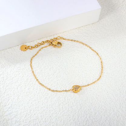 7.8*6mm Convex Teardrop CNC White Zirconium 0.3 Cross Bracelet Bracelet 18+3cm+6mm Round Tail Plaque Gold Color