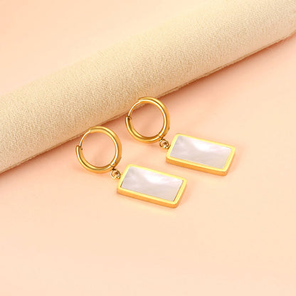 2x13mm Circle with Rectangle White Shell Stud Earrings