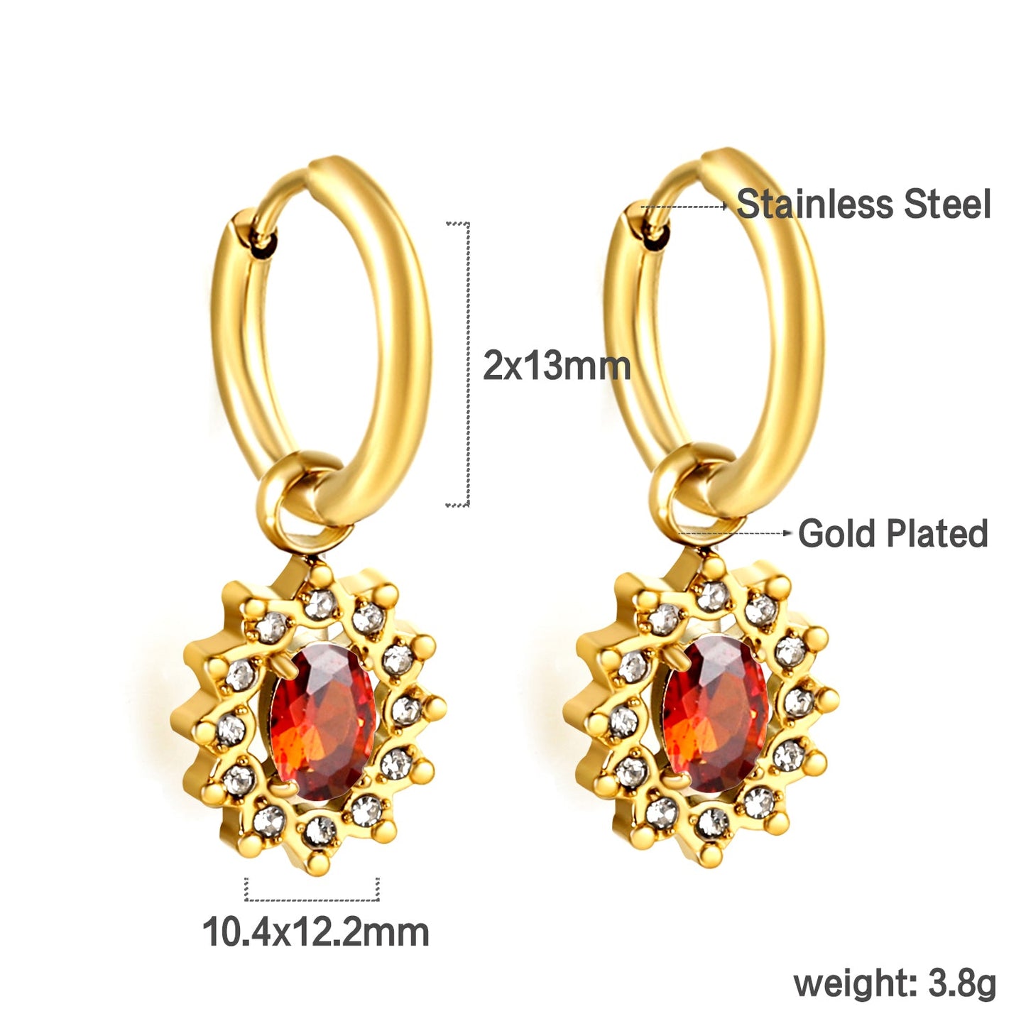 2x13mm Round with Oval White Diamonds + White & Red & Pink & Blue & Green Diamond Hoop Earrings