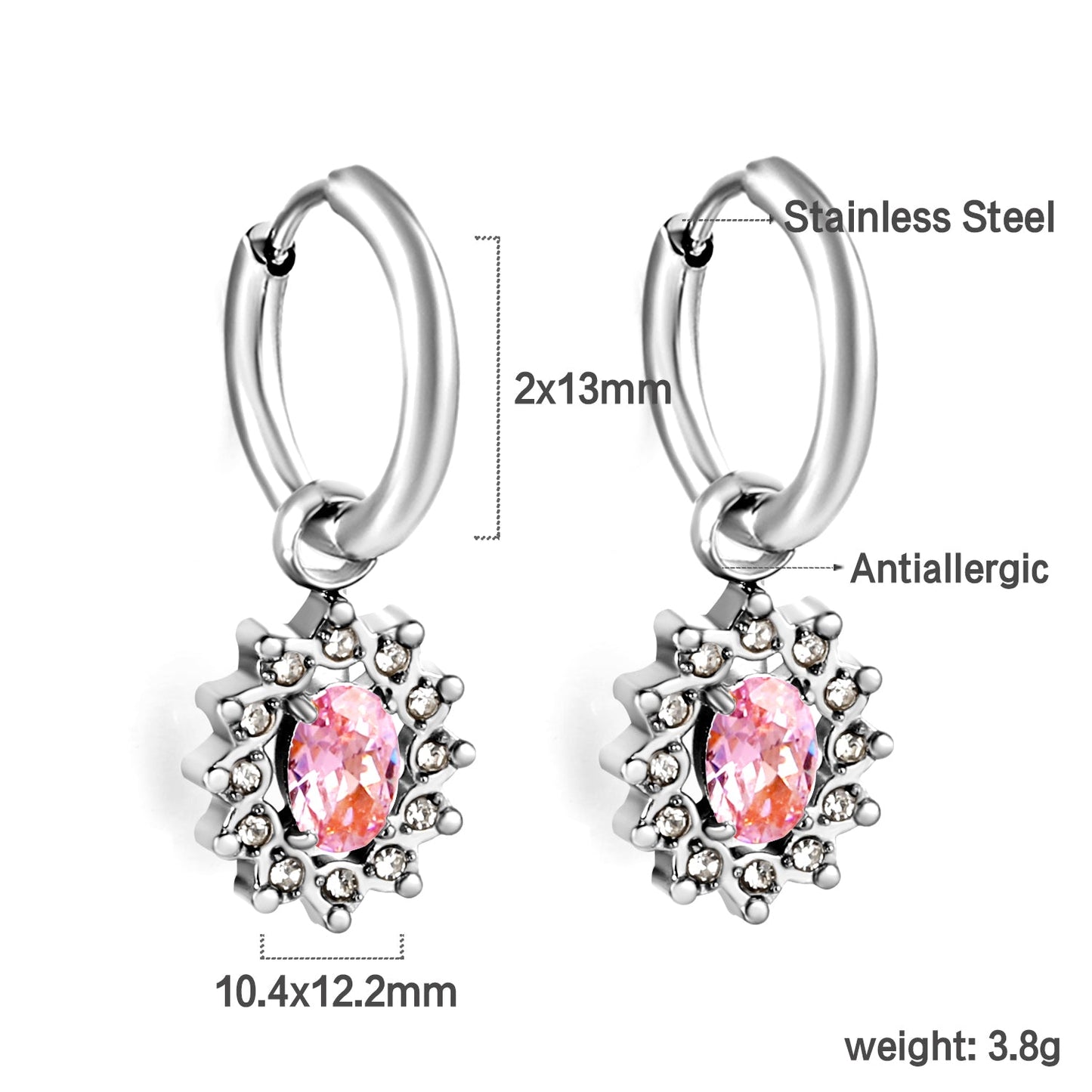 2x13mm Round with Oval White Diamonds + White & Red & Pink & Blue & Green Diamond Hoop Earrings