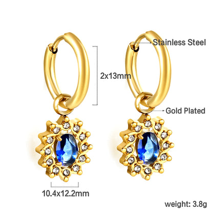 2x13mm Round with Oval White Diamonds + White & Red & Pink & Blue & Green Diamond Hoop Earrings