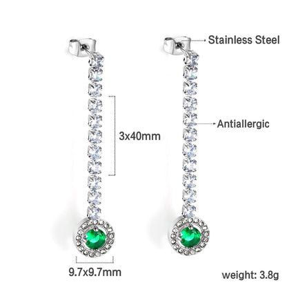 Square Baguette White Diamonds with Round Green Diamonds + White Diamond Hoop Earrings
