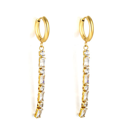 Spring 2024 2.5x14mm Circle with Baguette Long White Diamond Stud Earrings