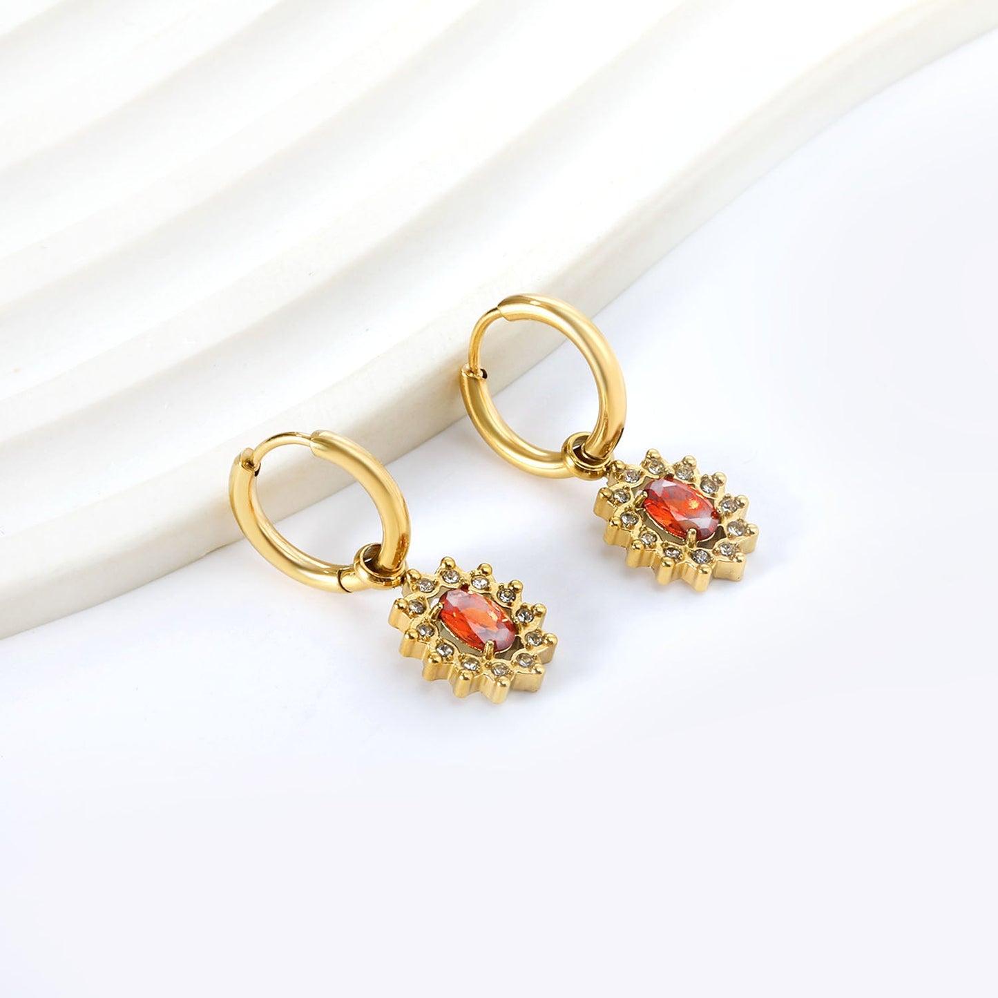 2x13mm Round with Oval White Diamonds + White & Red & Pink & Blue & Green Diamond Hoop Earrings