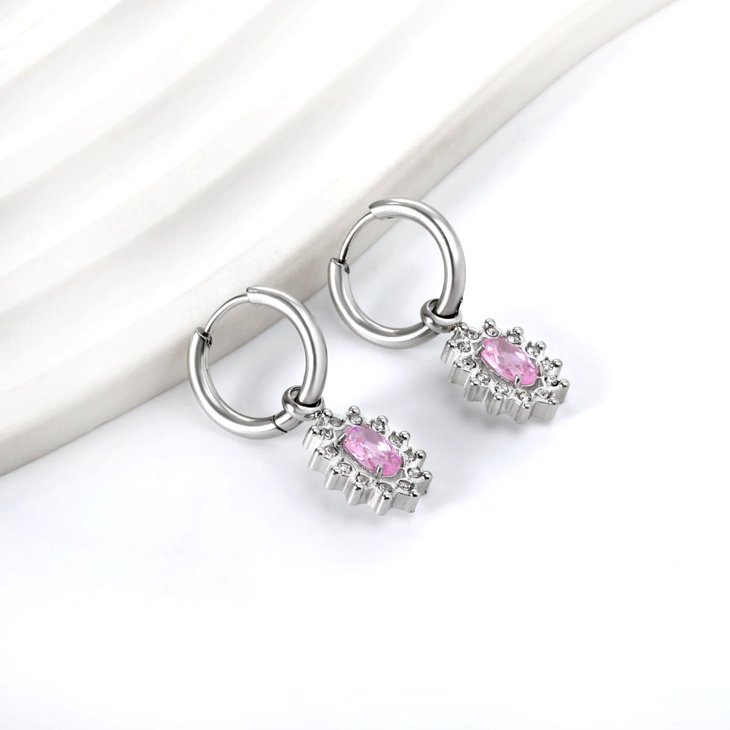 2x13mm Round with Oval White Diamonds + White & Red & Pink & Blue & Green Diamond Hoop Earrings