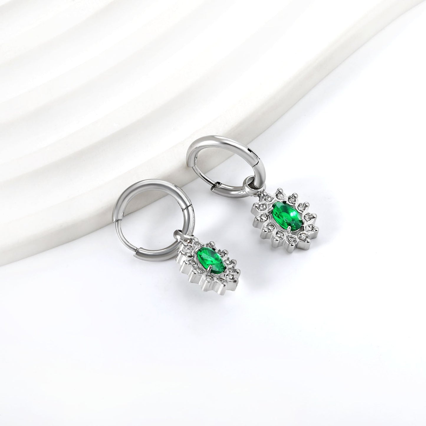 2x13mm Round with Oval White Diamonds + White & Red & Pink & Blue & Green Diamond Hoop Earrings