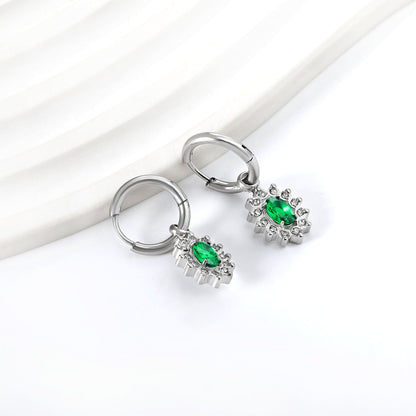2x13mm Round with Oval White Diamonds + White & Red & Pink & Blue & Green Diamond Hoop Earrings