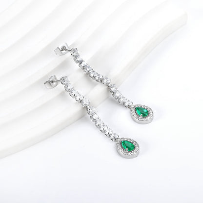 Square Baguette White Diamonds with Round Green Diamonds + White Diamond Hoop Earrings