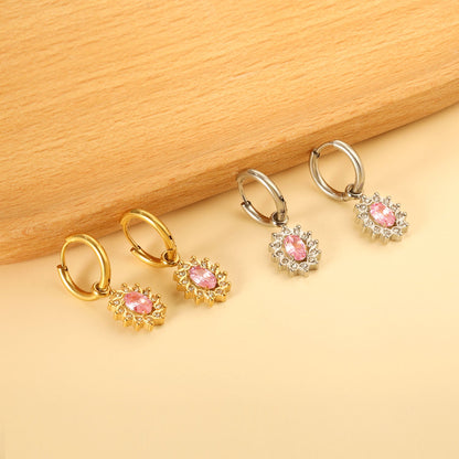 2x13mm Round with Oval White Diamonds + White & Red & Pink & Blue & Green Diamond Hoop Earrings