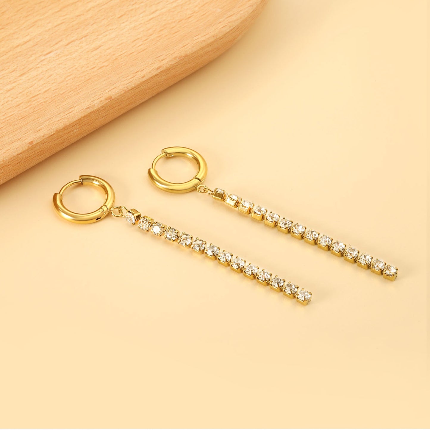 Spring 2024 2.5x14mm Circle with Square Long White Diamond Stud Earrings