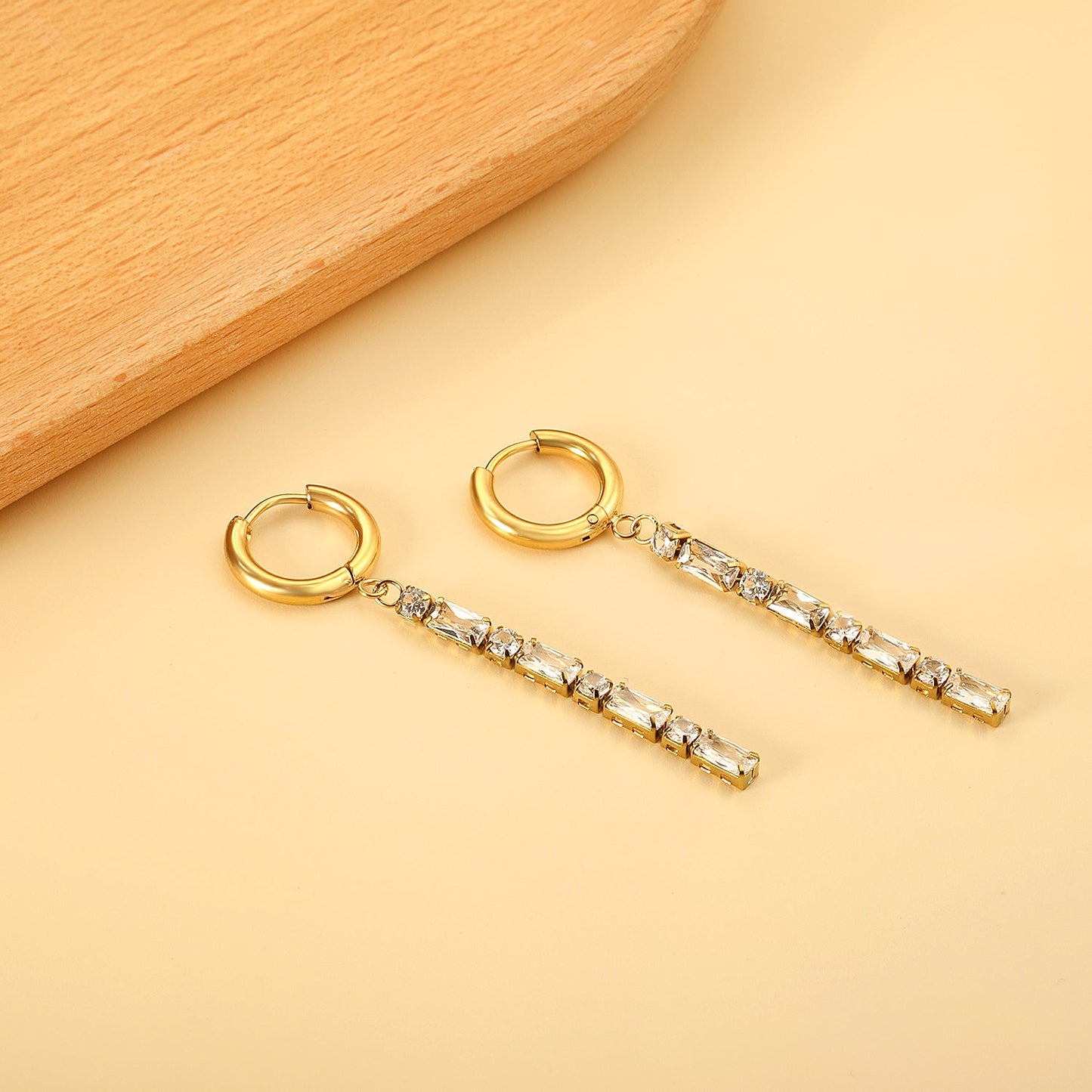 Spring 2024 2.5x14mm Circle with Baguette Long White Diamond Stud Earrings