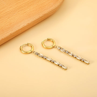 Spring 2024 2.5x14mm Circle with Baguette Long White Diamond Stud Earrings