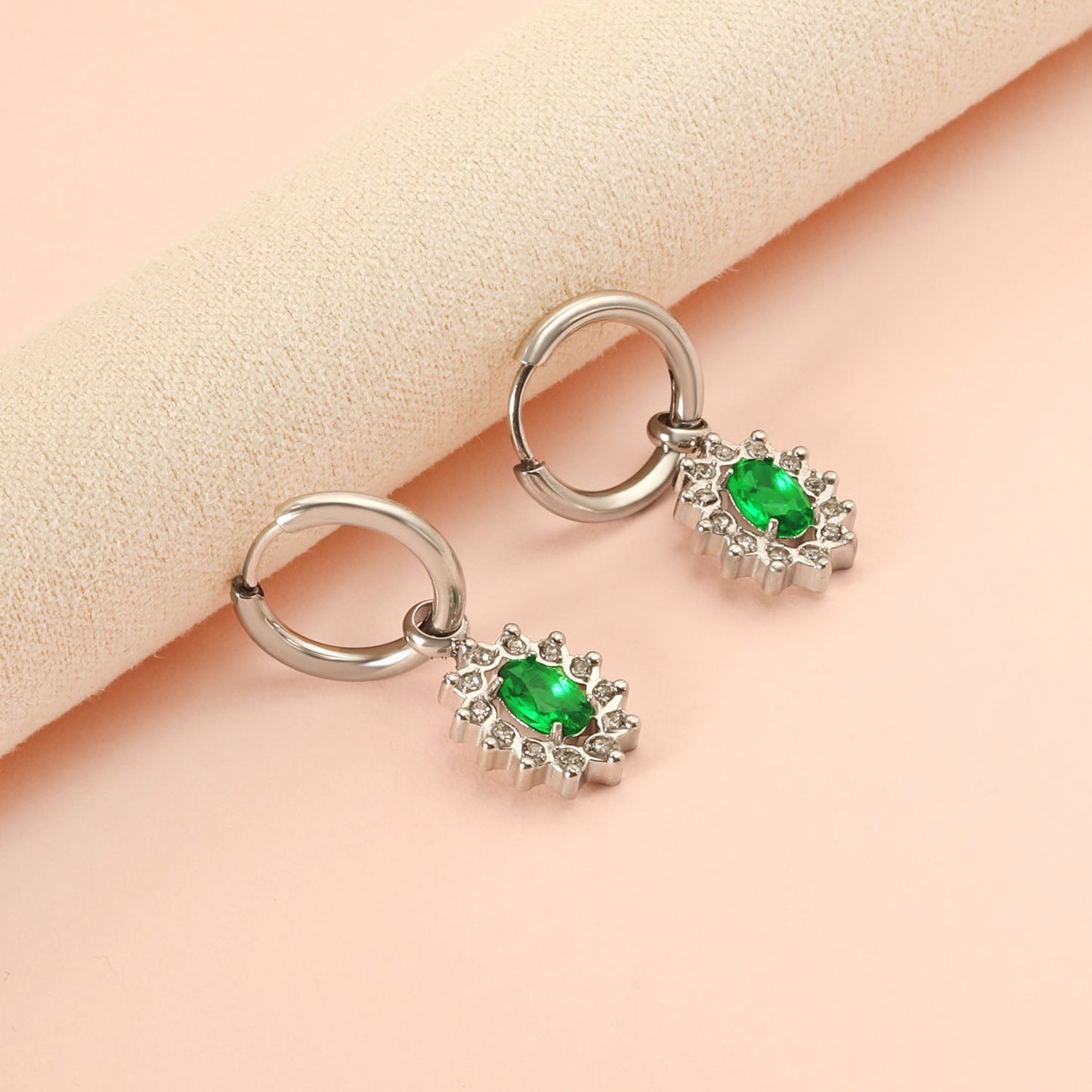 2x13mm Round with Oval White Diamonds + White & Red & Pink & Blue & Green Diamond Hoop Earrings