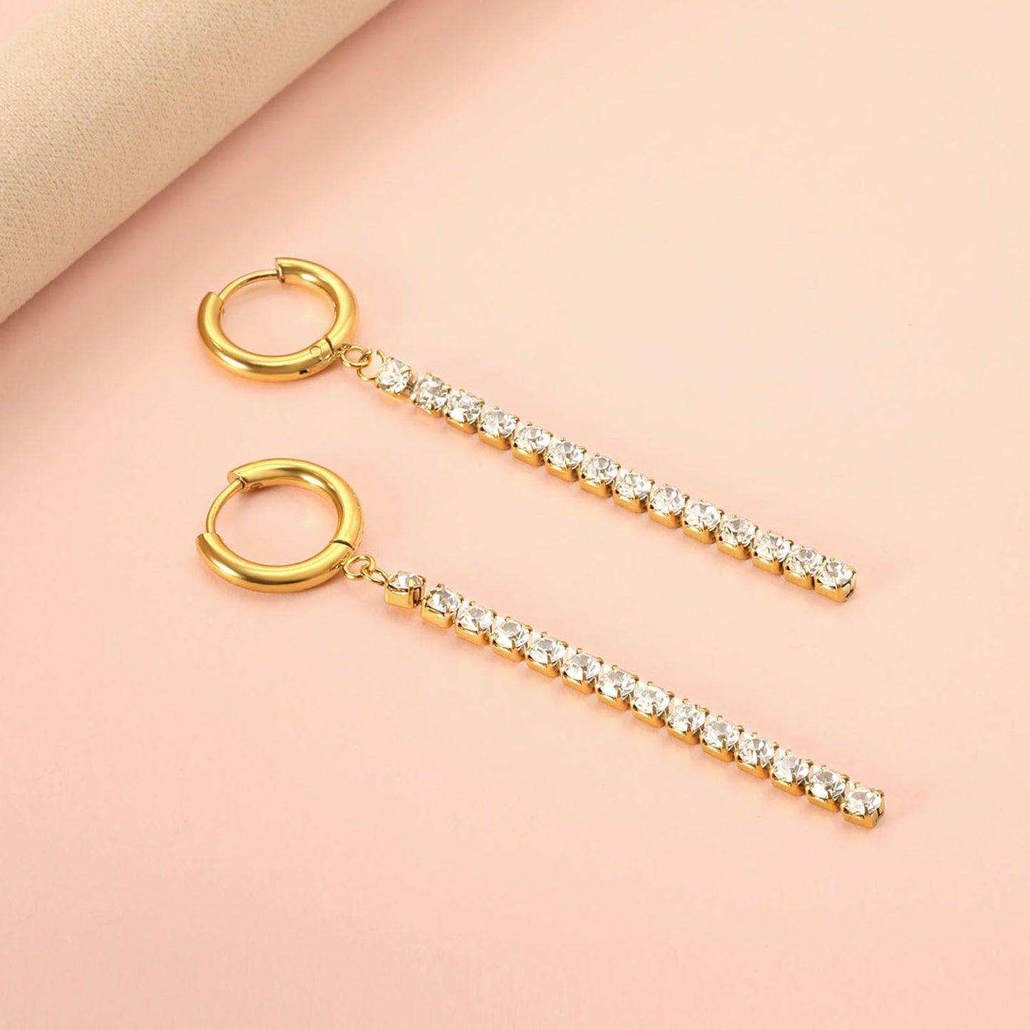 Spring 2024 2.5x14mm Circle with Square Long White Diamond Stud Earrings