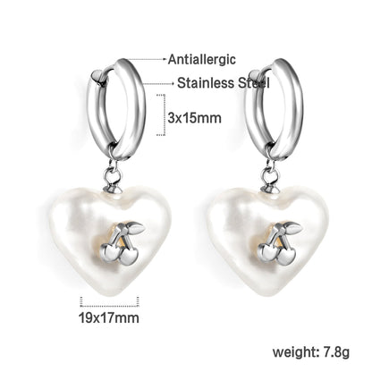 2024 New Year's Fashion Heart Shaped White Pearl + Cherry Stud Earrings