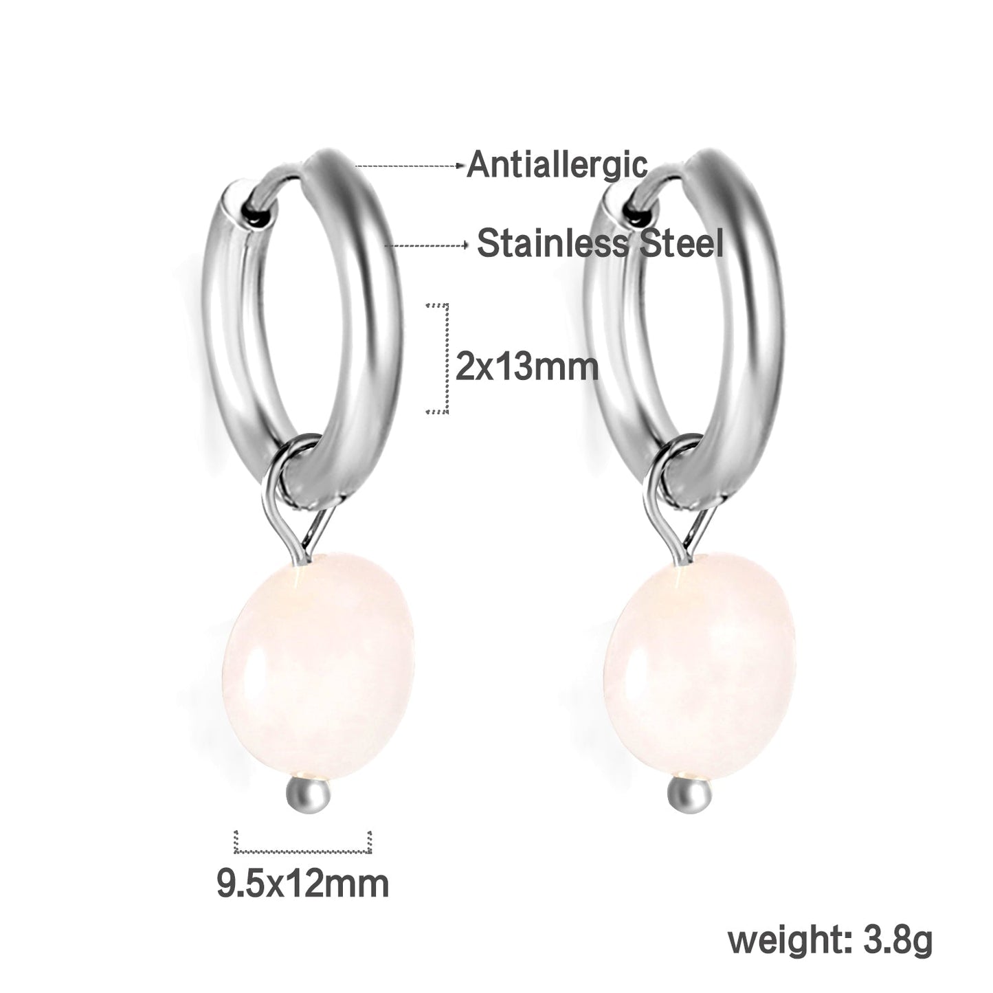 2024 New Year Fashion 3 Colors Natural Stone Stud Earrings