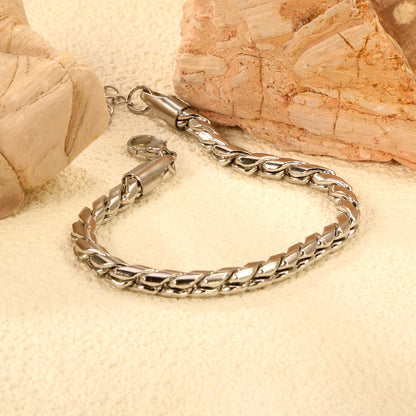 5mm Dan S Chain Bracelet 18+3cm+6mm Round Tail Tag Steel/Golden
