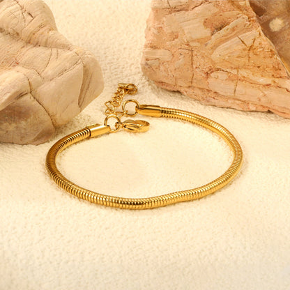 3.2mm Round Snake Bone Chain Bracelet 18+3cm+6mm Round Tail Plate Steel/Gold