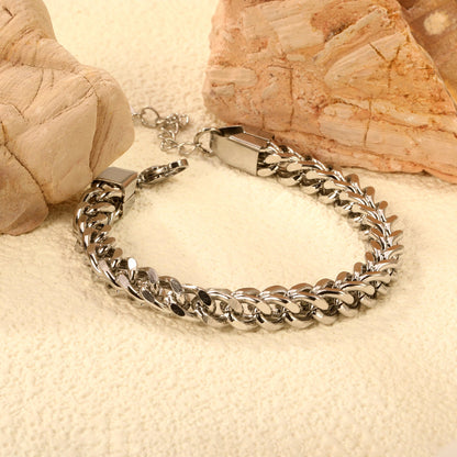 W 6mm Chain Bracelet 18+3cm+6mm Round End Tag Steel/Gold