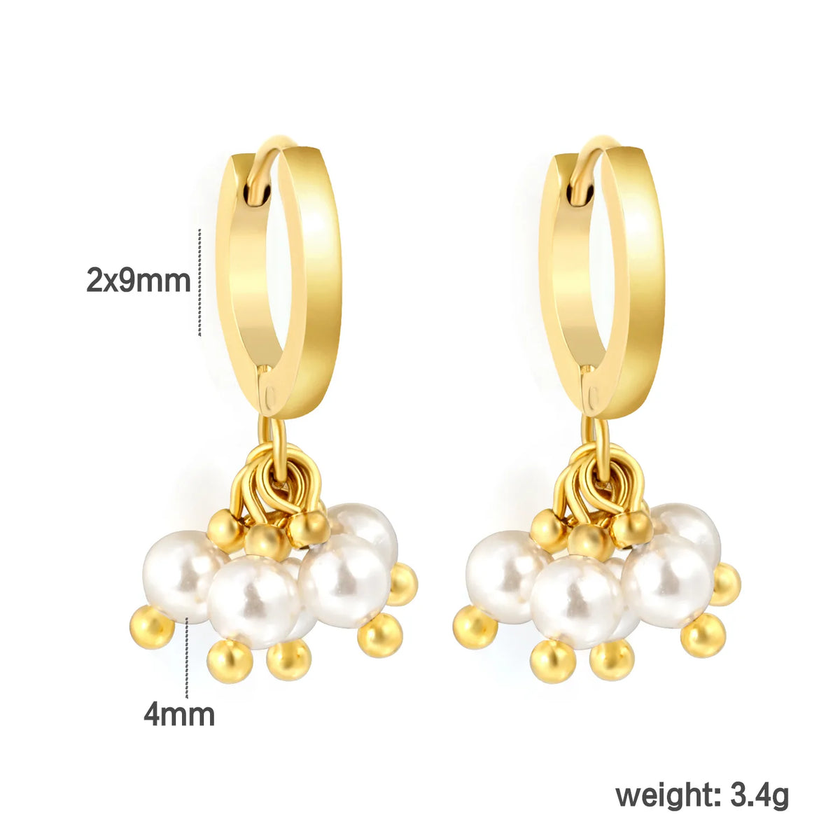 Cluster Bead Huggie Drop Earrings | 2x9mm Hoop 4mm Beads | 18K Gold Plated | Multi-Color Options | Wholesale MOQ 12