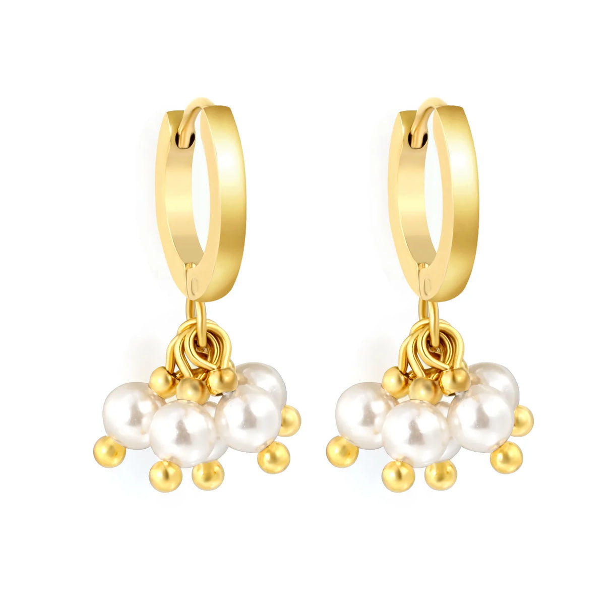 Cluster Bead Huggie Drop Earrings | 2x9mm Hoop 4mm Beads | 18K Gold Plated | Multi-Color Options | Wholesale MOQ 12