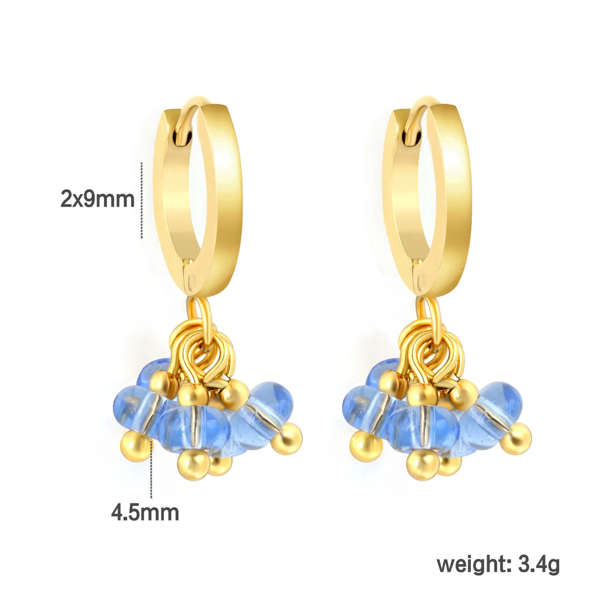 Cluster Bead Huggie Drop Earrings | 2x9mm Hoop 4mm Beads | 18K Gold Plated | Multi-Color Options | Wholesale MOQ 12