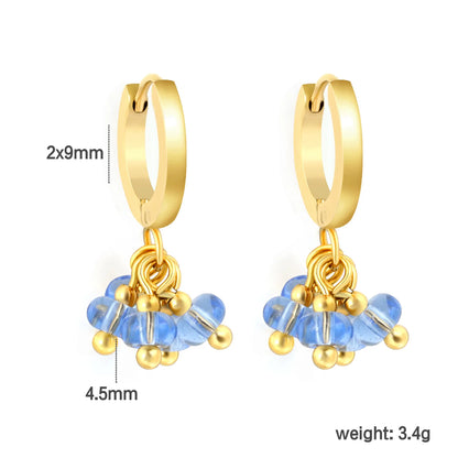 Cluster Bead Huggie Drop Earrings | 2x9mm Hoop 4mm Beads | 18K Gold Plated | Multi-Color Options | Wholesale MOQ 12