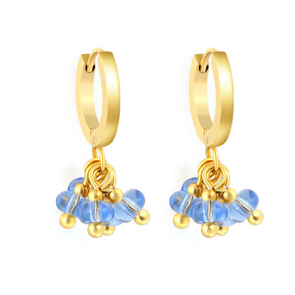 Cluster Bead Huggie Drop Earrings | 2x9mm Hoop 4mm Beads | 18K Gold Plated | Multi-Color Options | Wholesale MOQ 12