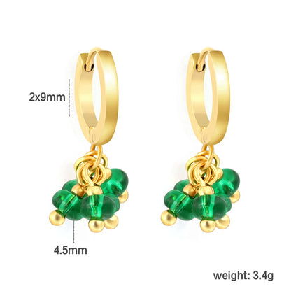 Cluster Bead Huggie Drop Earrings | 2x9mm Hoop 4mm Beads | 18K Gold Plated | Multi-Color Options | Wholesale MOQ 12