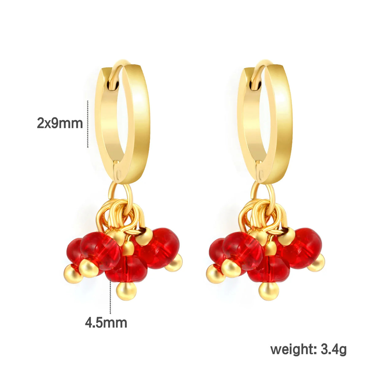 Cluster Bead Huggie Drop Earrings | 2x9mm Hoop 4mm Beads | 18K Gold Plated | Multi-Color Options | Wholesale MOQ 12