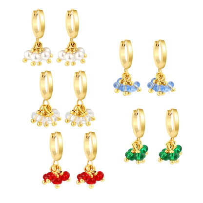 Cluster Bead Huggie Drop Earrings | 2x9mm Hoop 4mm Beads | 18K Gold Plated | Multi-Color Options | Wholesale MOQ 12