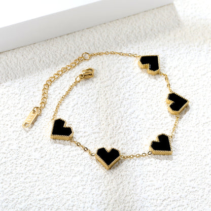11.3*10.5mm heart shape sticky double-sided white shell/black/red/pink/green horizontal acrylic accessories 18+5cm+6mm round plaque Bracelet gold color