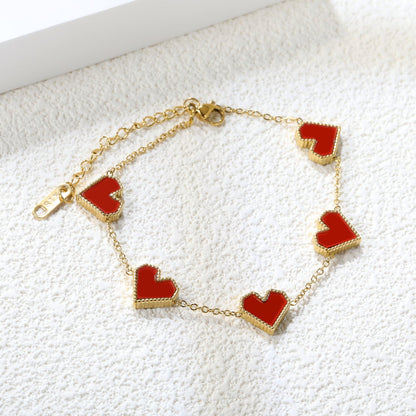11.3*10.5mm heart shape sticky double-sided white shell/black/red/pink/green horizontal acrylic accessories 18+5cm+6mm round plaque Bracelet gold color