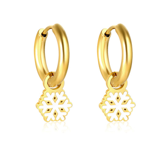 Children's Christmas winter snowflake drop earrings gold color