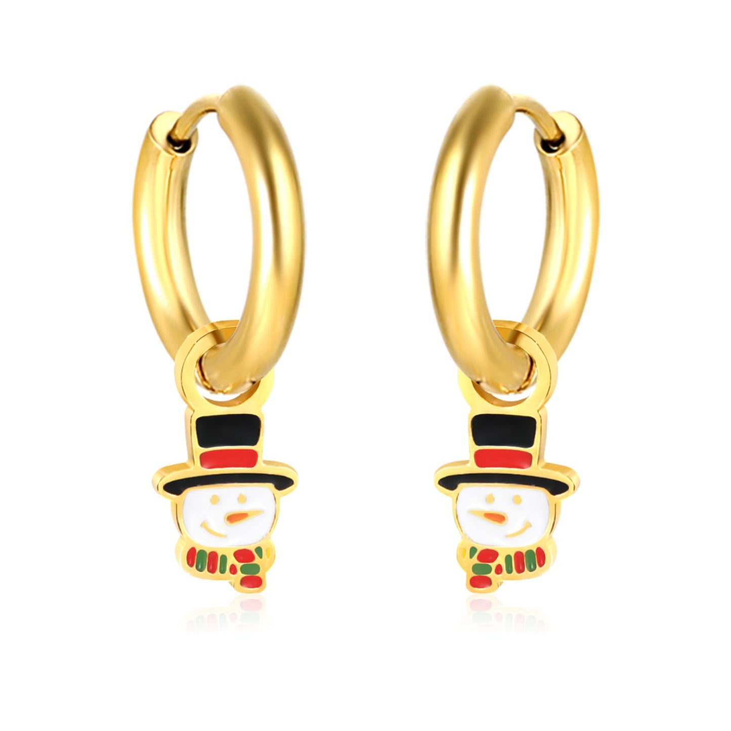 Children's Christmas snowman drop earrings gold color