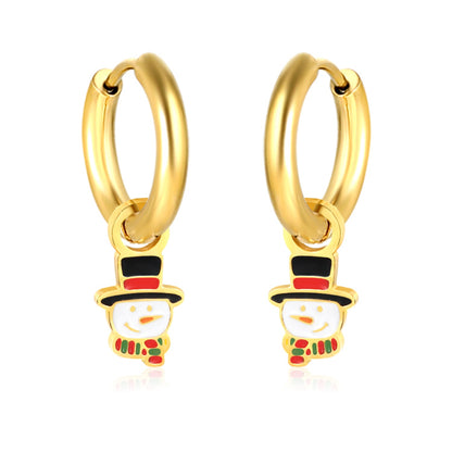 Children's Christmas snowman drop earrings gold color