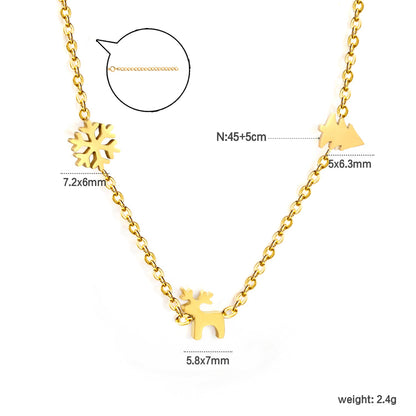 Children's Christmas Moose + Christmas Tree + Snowflake Necklace Gold