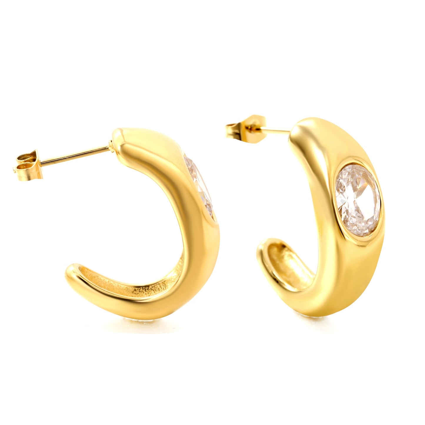 Size head half hoop with white & green diamonds & pink diamonds earrings 8.2*23mm