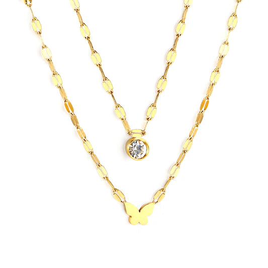 nickel-free Stainless Steel Double-Layer Chain with Butterfly Pendant