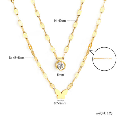 nickel-free Stainless Steel Double-Layer Chain with Butterfly Pendant