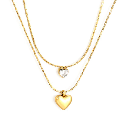 Stainless Steel Double-Layer Chain with Heart Pendant Waterproof Ason Jewelry