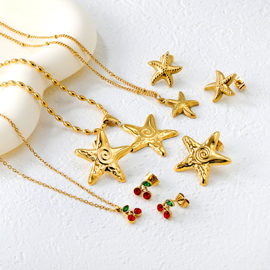 🌟🍒 18K Gold Zircon Jewelry Set Wholesale (MOQ 12+) | Stainless Steel Necklace & Earrings 🌍 | Hypoallergenic Luxury Gift Set